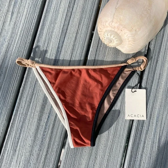 ACACIA - Free People Clove Piped Oxford Bikini Bottom - L - Picture 2 of 16